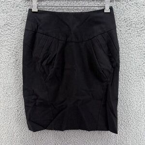 Anthropolgie Baraschi Womens 0 Black Canvas Pencil Slit‎ Skirt Pleated Career